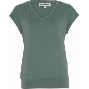 &Co Woman T-shirt groen (Maat: S) - Effen - Halslijn: V-hals,