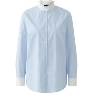 OUI Dames blouse blauw (Maat: 36) - Streep - Halslijn: Opstaande kraag,
