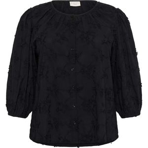 KAFFE Curve Dames blouse zwart (Maat: 44) - Halslijn: Ronde hals,