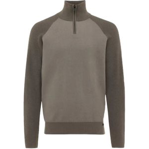 Genti Heren trui met rits bruin (Maat: 2XL) - Effen - Halslijn: Opstaande kraag met rits,