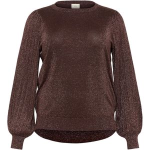 KAFFE Curve Dames trui bruin (Maat: S) - Glitter - Halslijn: Ronde hals,