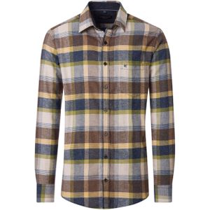 Casa Moda Heren overhemd lange mouw bruin (Maat: M) - Ruit