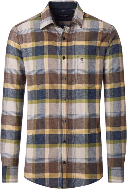 Casa Moda Heren overhemd lange mouw bruin (Maat: M) - Ruit