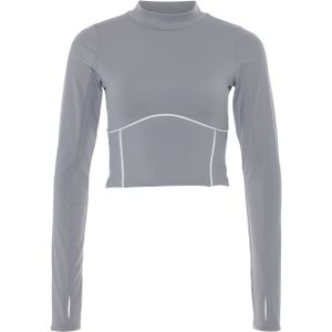 The Lola Club Dames t-shirt grijs (Maat: S) - Effen - Halslijn: Opstaande kraag,