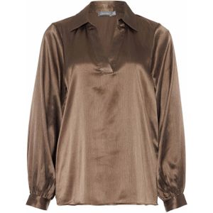 Geisha - 53860-14 - Dames Shirt - Brown - Lange Mouwen - V-hals