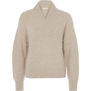 OPUS Dames trui beige (Maat: 34) - Effen - Halslijn: Opstaande kraag,