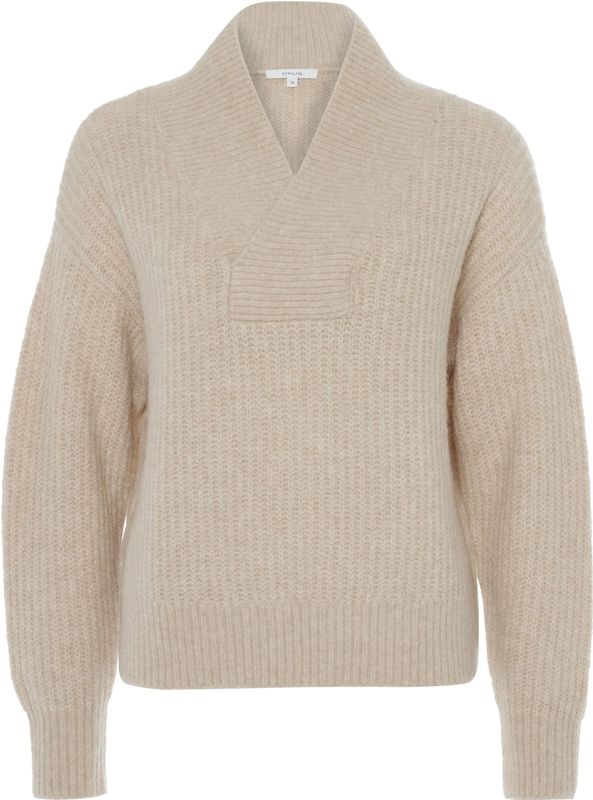 OPUS Dames trui beige (Maat: 34) - Effen - Halslijn: Opstaande kraag,