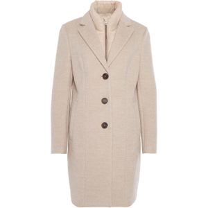 District - SIT UP Sand - Damesjas - Lange Wollen Jas - Met Uitneembare Innerfacing