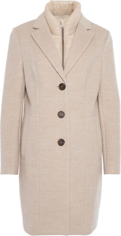 District - SIT UP Sand - Damesjas - Lange Wollen Jas - Met Uitneembare Innerfacing