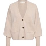 InWear - Truien - Dames - Beige - Katoen - Gebreid Vest met V-hals en Knoopsluiting