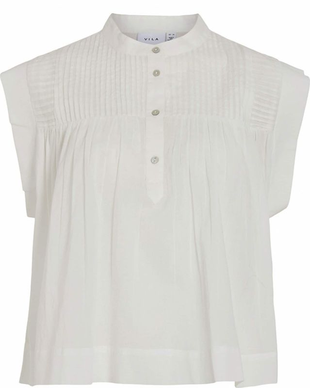 Vila Blouse ecru (Maat: 40) - Effen - Halslijn: Opstaande kraag,