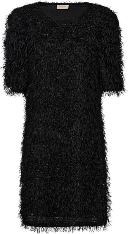 Freequent Dames jurk zwart (Maat: L) - Effen - Halslijn: Ronde hals,