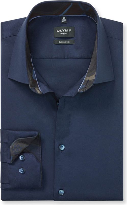 OLYMP - No. Six - Overhemd - Nachtblauw - Super Slim Fit