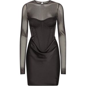 ROTATE Dames jurk zwart (Maat: 38) - EffenMesh - Halslijn: Ronde hals,