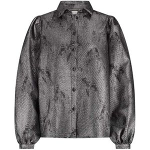 Nukus Dames blouse zwart (Maat: XS) - Metallic - Halslijn: Polokraag,