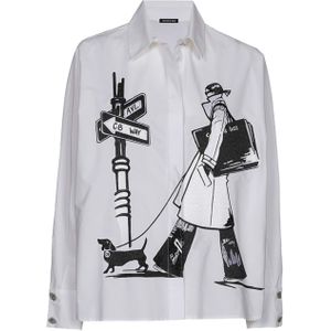 Caroline Biss Dames blouse wit (Maat: 36) - Fotoprint - Halslijn: Polokraag,