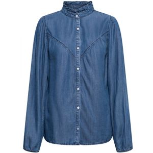 &Co Woman Blouse blauw (Maat: 3XL) - Effen - Halslijn: Opstaande kraag,