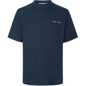 Samsøe Samsøe T-shirt blauw (Maat: L) - Logo - Halslijn: Ronde hals,