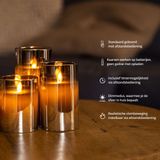 FlinQ LED Kaarsen met Bewegende Vlam in Smoked Glass - Inclusief Afstandsbediening met Timer en Dimfunctie - Nep Kaarsen met Flikkerende Vlam - Dinerkaarsen - 3 stuks - Goud