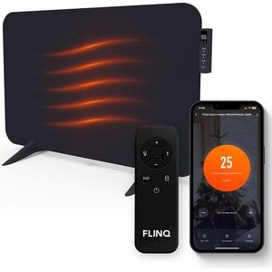 FlinQ Slimme Infrarood Verwarming - Elektrische Verwarmingspaneel - Moderne Kachel - Geschikt voor Badkamer - Staand & Verplaatsbaar - Met Thermostaat - Zwart Paneel - 450 W