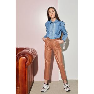 Meisjes broek PU + riem - Sylver - Soft Copper