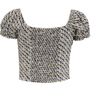 Meisjes blouse - May - Krijt wit / Dusty zand/ Zwart / Honing geel print