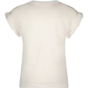 Meisjes t-shirt metallic jersey met ruffel - Off wit