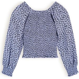 Meisjes blouse smocked denim - Tessa - Satijn blauw