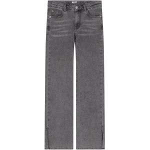 Meisjes jeans broek wide fit split - Licht grijs denim