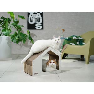 Kattenhuis - krabmeubel - karton - geschikt voor katten < 7kg - wit
