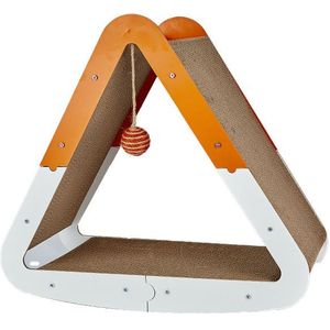 Katten krabplank - krabmeubel - verticale driehoekige vorm - golfkarton met sisal speelbal