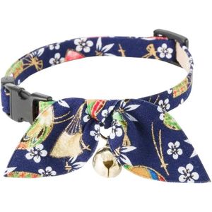 Necoichi kattenhalsband - kimono strik met belletje - kleur blauw - verstelbaar van 25 tot 36cm