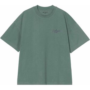 Carhartt WIP - T-shirts - S/S Signature Script T-Shirt Silver Pine / Jupiter voor Heren - Maat S - Groen