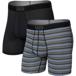 Saxx Underwear - Boxers en slips - Quest Boxer Brief Fly 2PK Sunrise Stripe Black II voor Heren - Maat M - Grijs