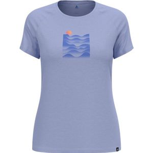 Odlo - Dames wandel- en bergkleding - Ascent PW 130 Sunset T-Shirt Crew Neck SS Blue Heron Melange voor Dames van Katoen - Maat S - Blauw