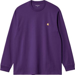 Carhartt - T-shirts - L/S Chase T-Shirt Tyrian / Gold voor Heren - Maat M - Paars