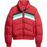 Superdry - Jassen - Retro Panel Short Puffer Coat Alpine Red voor Dames van Nylon - Maat L - Rood