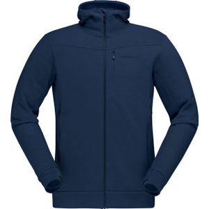 Norrona - Fleeces - Falketind Warmwool2 Stretch Zip Hood M Indigo Night voor Heren van Gerecycled Polyester - Maat XL - Marine blauw