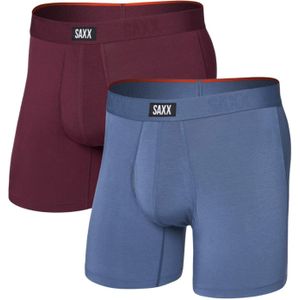 Saxx Underwear - Vibe Xtra BB Fly 2pk Maroon/Washed Indigo voor Heren - Maat M - Bordeauxrood