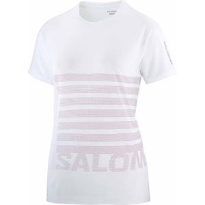 Salomon - Trail / Running dameskleding - Sense Aero SS Tee Gfx W White/Beetroot Purple voor Dames - Maat L - Wit