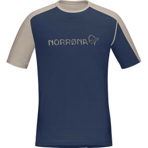 Norrona - Thermokleding - Falketind Equaliser Merino T-Shirt M'S Indigo Night/Pure Cashmere voor Heren van Wol - Maat S - Marine blauw