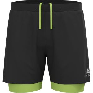 Odlo - Trail / Running kleding - Zeroweight 5 Inch 2In1 Short Black Sharp Green voor Heren - Maat L - Zwart