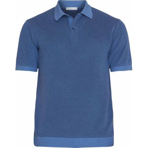 Knowledge Cotton Apparel - Polo's - Regular Two Toned Knitted Short Sleeved Polo Moonlight Blue voor Heren van Katoen - Maat M - Blauw