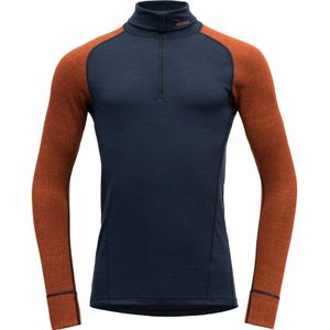 Devold of Norway - Thermokleding - Duo Active Merino 205 Zip Neck Man Flame/Ink voor Heren van Wol - Maat M - Marine blauw