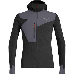 Salewa - Fleeces - Puez 2 Dry M L/S Hood Fz Tee Black Out Melange voor Heren - Maat S - Grijs