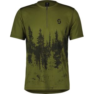 Scott - Mountainbike kleding - Shirt M's Trail Flow Zip SS Fir Green/Bl voor Heren - Maat L - Kaki
