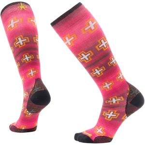 Smartwool - Dames skisokken - Women'S Ski Zero Cushion Paths Crossed Print OTC Socks Power Pink voor Dames van Wol - Maat M - Roze