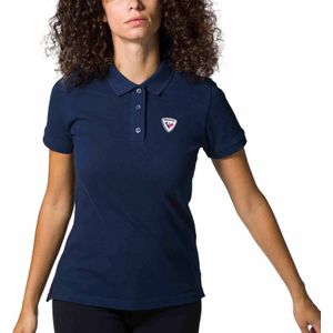 Rossignol - Dames t-shirts - W Logo Polo Dark Navy voor Dames van Katoen - Maat M - Marine blauw