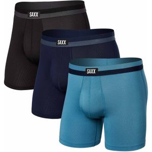 Saxx Underwear - Wandel- en bergsportkleding - Sport Mesh Boxer Brief Fly 3Pk Hydro Maritime Black voor Heren - Maat L - Blauw