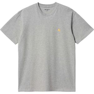 Carhartt - T-shirts - S/S Chase T-Shirt Grey Heather / Gold voor Heren - Maat XL - Grijs